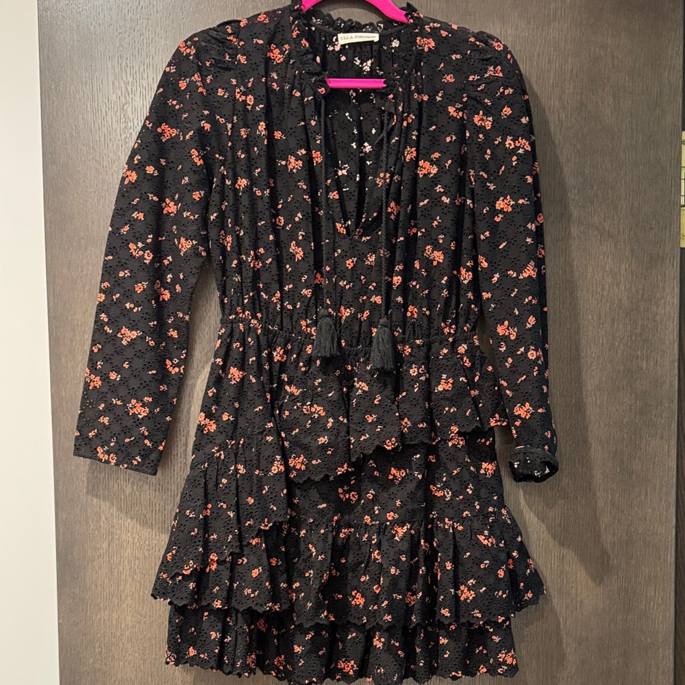 Ulla Johnson Black and Orange Floral Mini Dress